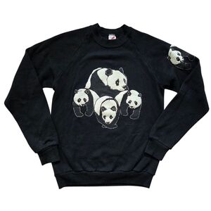 Vintage 90s Black Panda Graphic Crewneck Sweater Jerzees Medium Print Sweatshirt